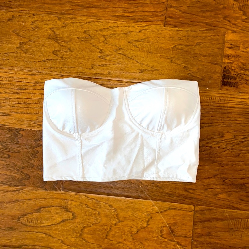 White faux leather crop top